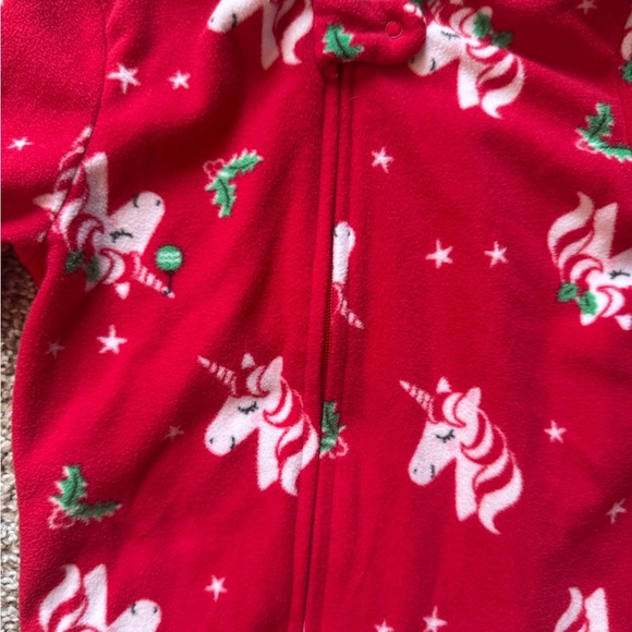 Carter’s Christmas Unicorn Fleece Pajamas Footed pajamas red holiday - 24 Months - Picture 3 of 8